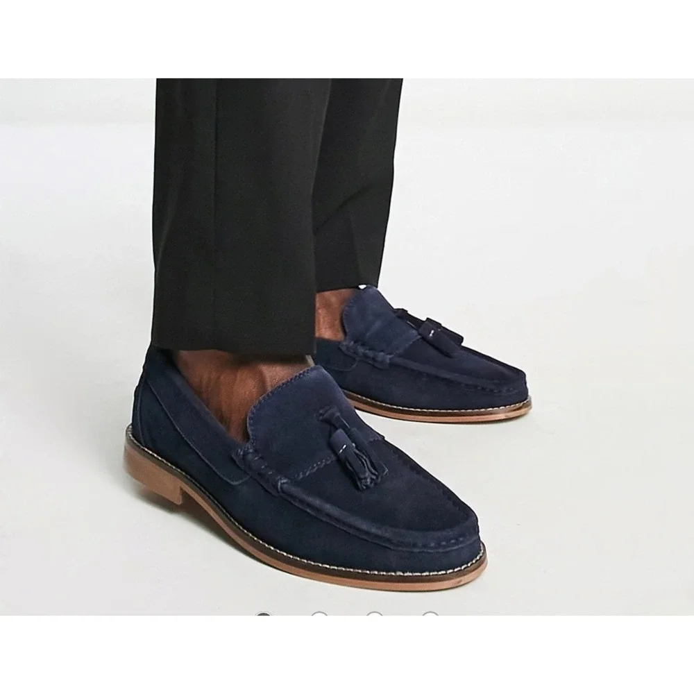 ASOS DESIGN tassel‎ loafers in Navy Suede Mens 9.5 NEW